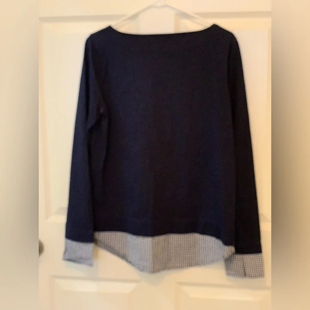 J Crew Mercantile Navy Long Sleeve Top with Checkered Cuffs.  Size-Small - Picture 3 of 4